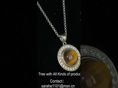 Vrouwen 925 Zilveren edelsteen hanger Ronde Rhodium Plating Tiger Eye Stone Hanger