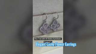 Elegante 925 zilveren Lucky Flower oorbellen perzik roze CZ