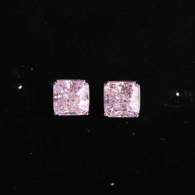 Prinses Cut Pink Crystal Diamond Stud 925 Sterling Silver Gemstone Earrings
