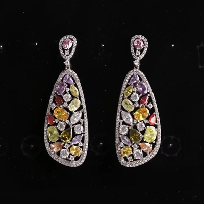Kleurrijke de Oorringen Met de hand gemaakte Juwelen 925 van de Manierhoepel Sterling Silver Gemstone Earrings