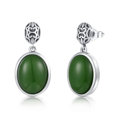 Het in het groot Ovale Groene Zilver van Emerald Stone Earrings 2.00g voor de Vrouwen van Meisjesdames
