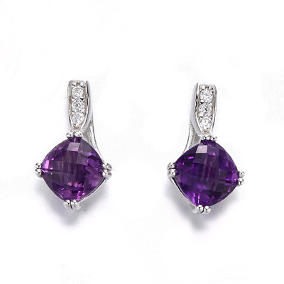 2.18g Sterling Silver Gemstone Stud Earrings-Violetkleurige van het Kussenwitgoud Oorringen