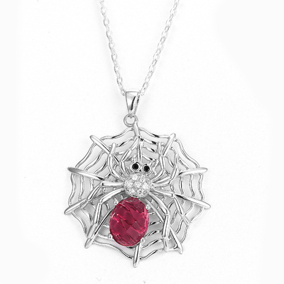 Sterling Silver Spider Web Pendant Rood Ruby Swarovski Gemstone Necklace