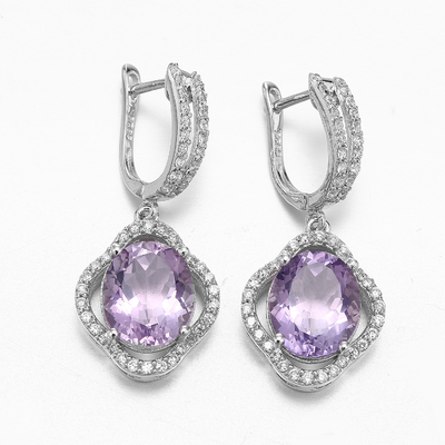 het Amethist van 3.3g 925 Sterling Silver Gemstone Earrings Purple