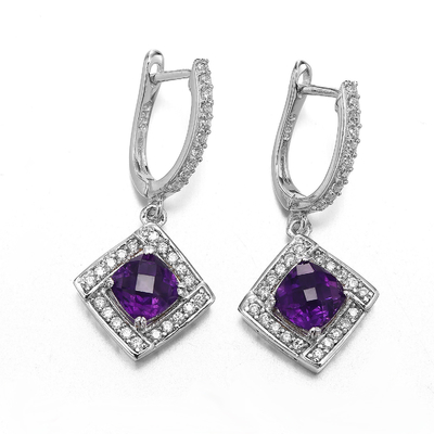 Purpere 925 Violetkleurige van Sterling Silver Gemstone Earrings 2.6g Dalingsoorringen