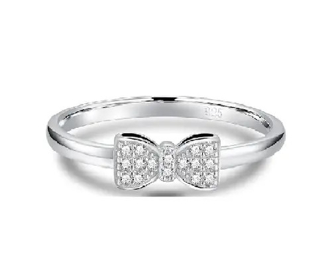 Boog Knoop Vormige 925 Sterling Zilveren Ringen, Zirkoon Sterling Zilver Cz Verlovingsringen