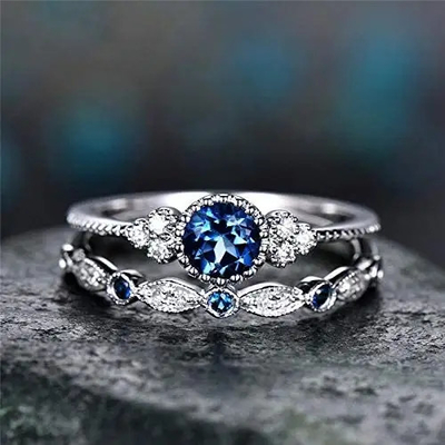 925 Sterling zilver Diamant verlovingsring Blauw Zircon Verlovingsring