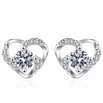 Modieuze 925 Zilveren Oornagels, 925 Zilveren Oorringen van Sterling Heart Shaped CZ