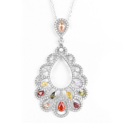 Ladies Long Teardrop Marquise Hanger Halsketting 925 Zilveren Edelsteen Doos Ketting Sieraden