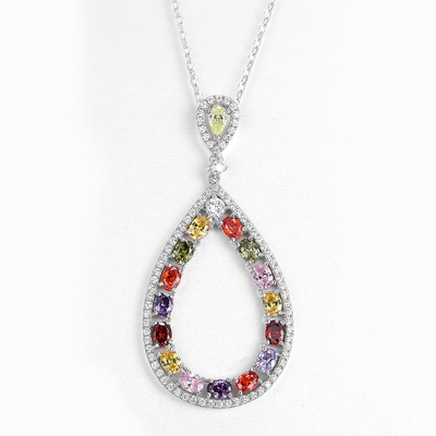 Ladies Long Teardrop Marquise Hanger Halsketting 925 Zilveren Edelsteen Doos Ketting Sieraden