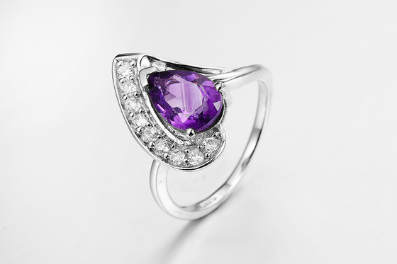 Rhodium geplatte Amethyst Nautual Edelsteen Ring 5.23g 925 Zilveren Vrouwen Ring