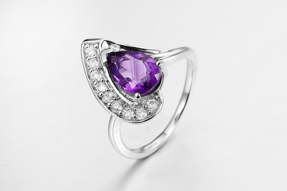 Rhodium geplatte Amethyst Nautual Edelsteen Ring 5.23g 925 Zilveren Vrouwen Ring