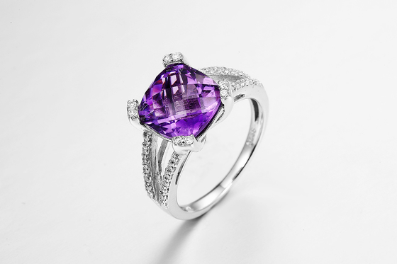 Rhodium geplatte Amethyst Nautual Edelsteen Ring 5.23g 925 Zilveren Vrouwen Ring