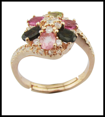 3~5g 925 Zilveren edelsteen Tourmaline Ringen Vrouwen Casual / Party Gelegenheid Sieraden Kleurrijke Natuurlijke edelsteen