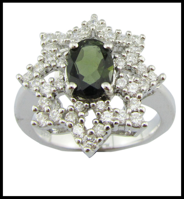 Elegante Tourmaline zilveren edelstenen ringen met Rhodium Plating
