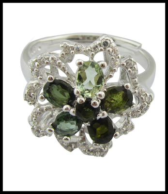 Elegante Tourmaline zilveren edelstenen ringen met Rhodium Plating