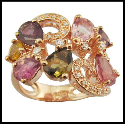 Elegante ronde YG platering Tourmaline edelsteen ringen 925 zilveren ringen voor vrouwen sterling zilver belofte ringen