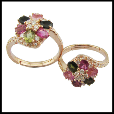 3~5g 925 Zilveren edelsteen Tourmaline Ringen Vrouwen Casual / Party Gelegenheid Sieraden Kleurrijke Natuurlijke edelsteen