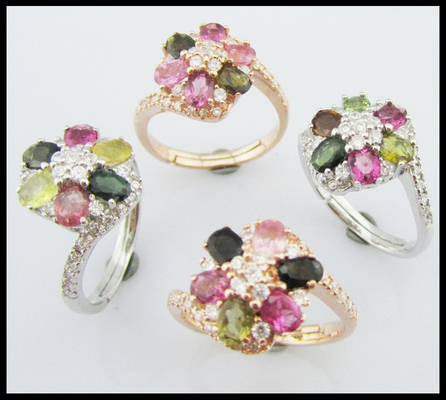 3~5g 925 Zilveren edelsteen Tourmaline Ringen Vrouwen Casual / Party Gelegenheid Sieraden Kleurrijke Natuurlijke edelsteen