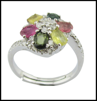 3~5g 925 Zilveren edelsteen Tourmaline Ringen Vrouwen Casual / Party Gelegenheid Sieraden Kleurrijke Natuurlijke edelsteen