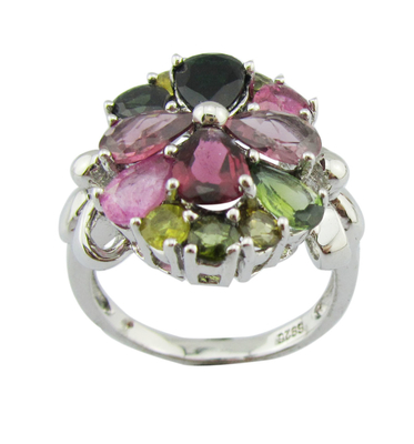 Kleurrijke Tourmaline Ovale Edelsteen Ringen In 925 Zilveren Handwerk