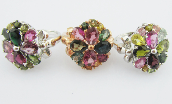 Kleurrijke Tourmaline Ovale Edelsteen Ringen In 925 Zilveren Handwerk