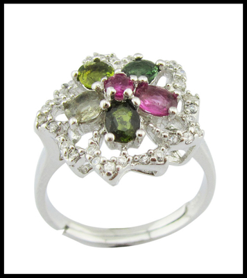 Sterling zilver edelsteen ringen met 925 Reinheid Rhodium Plating Kleur Tourmaline steen