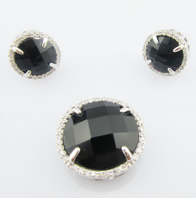 Zwarte Agate Sterling Zilver 925 Classic Dangle Ohrringe Set met AAA Grade Cubic Zirconia Echt zilver sieraden Sets