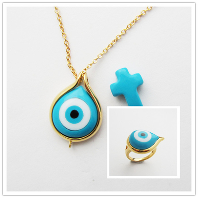 Natuurlijke Turquoise hangertje zilver 925 sieraden set met 18-inch ketting / Rhodium Plating