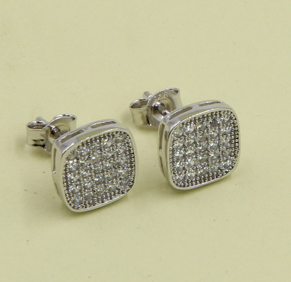 Glanzend vierkant Sterling zilver stud oorbellen met kubische zirconia eenvoudige sterling zilver oorbellen zilver post oorbellen