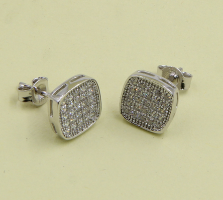 Glanzend vierkant Sterling zilver stud oorbellen met kubische zirconia eenvoudige sterling zilver oorbellen zilver post oorbellen