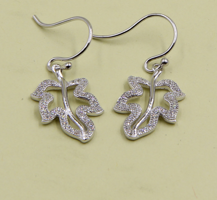 Bladeren Dangle oorbel Sterling zilver stud oorbellen met Cubic Zirconia sterling zilver drop oorbellen puur zilver oorbellen
