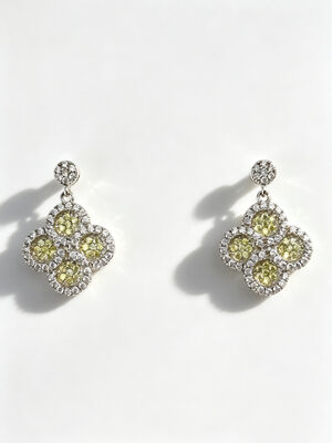 Rhodium geplatte 925 zilver CZ oorbellen met appelgroen en wit AAA CZ stenen in ronde gelukkige bloemen cirkel ontwerp