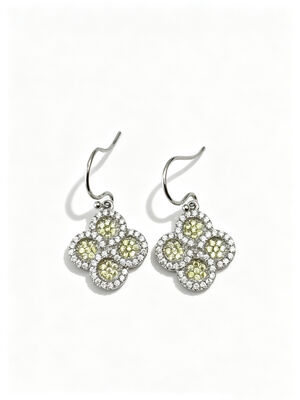 Rhodium geplatte 925 zilver CZ oorbellen met appelgroen en wit AAA CZ stenen in ronde gelukkige bloemen cirkel ontwerp