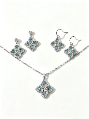 Beste voor het WK 2026 Lichtgewicht Prachtig Zilver 925 Juwelen Set met AAA Cubic Zirconia Teardrop Hangertje Oorbellen en Ring voor bruiloft en cadeautjes, Aquamarijn Kleurrijke Juwelen Set Same Colleciton