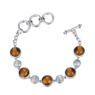 Vrouwen 925 Zilveren Halfedelsteentegenhanger om Rhodium Plateren Tiger Eye Stone Pendant