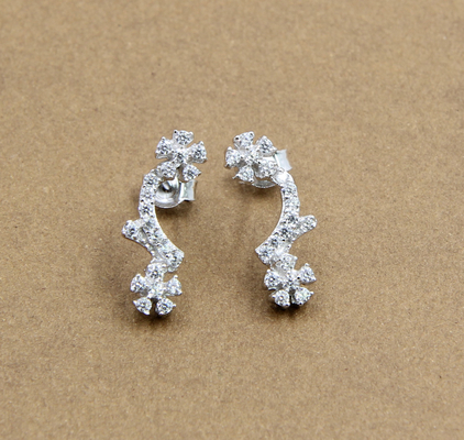 925 Sterling zilver Cubical Zirconia Stud Ohrringe Draden Ohrring Flower Shape Sterling zilver Flower Ohrringe CZ Butterfly