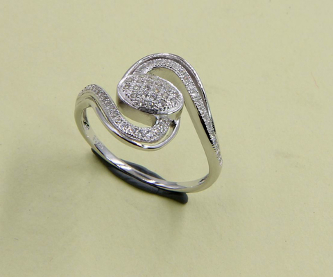 Swirl Elegante Glinsterende Ronde CZ Diamant Simulatie Cocktail Swirl Ring 925 Zilveren Meisjes Verjaardag Bruiloft