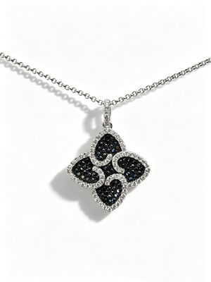 925 Sterling zilver Zwart Wit Micro Pave Setting AAA CZ Dangle Hanger 4 bladvorm Symbool voor welvaart Langlevendheid en voorspoed voor elegante juwelencollecties, Lucky Jewelry Set