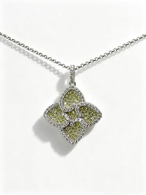 925 Sterling Silver Apple Groen Wit Kleurrijk CZ Setting AAA CZ Dangle Hanger 4 bladvorm Symbool van welvaart Langlevendheid en voorspoed voor elegante juwelencollecties, Lucky Jewelry Set