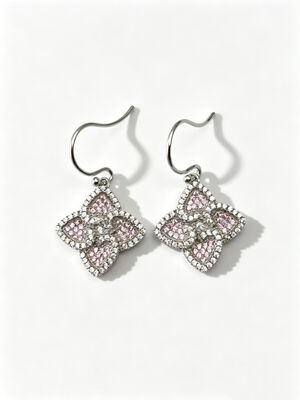 Warme zomer zilveren oorbellen Sterling CZ Puntige Lucky Four-Leaf Clover kleurrijke Perzik Roze+Wit CZ Geschikt voor casual en formele evenementen Dangle oorbel Stud Back, Cute Sterling zilveren oorbellen