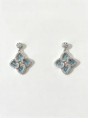 Puntige Lucky Four-Leaf Clover 925 zilveren CZ oorbellen lichtgewicht Sterling zilver aquamarijn + witte kubische zirconia oorbellen ontworpen voor comfortabel dragen en duurzame glans