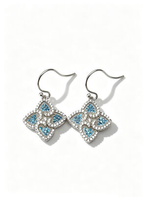2026 Zomer zilveren oorbellen Sterling CZ Puntige Lucky Four-Leaf Clover Kleurrijke Aquamarijn + Wit CZ Geschikt voor casual en formele evenementen Dangle Oornap Hook, Fashion Sterling zilveren oorbellen
