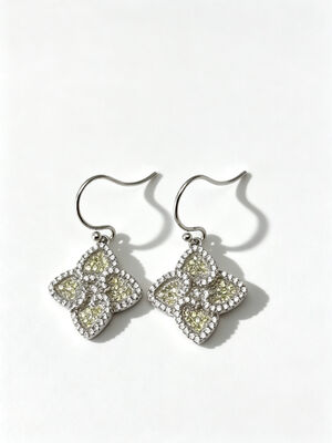 2026 Zomer zilveren oorbellen Sterling CZ Puntige Lucky Klavertje Vier Kleurrijk Appelgroen + Witte CZ Geschikt voor casual en formele evenementen Dangle Earring Hook, Fashion Sterling zilveren oorbellen