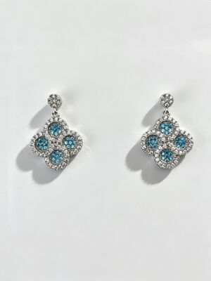 2026 Nieuwe Hete Zomer 925 Zilveren CZ Oorbellen Gerhodineerd Hypoallergeen Lucky Flower Circle Design met Aquamarijn en Witte AAA CZ Stenen