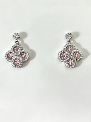 925 Zilveren CZ oorbellen met perzikroos en wit AAA CZ stenen in ronde Lucky Flower Circle Design Hypoallergeen Rhodium geplatte