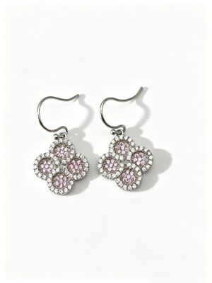 2026 New Hot Summer 925 Zilveren CZ-oorbellen Haak met Perzikroos en Wit AAA CZ-stenen, Ronde Gelukkige Bloemcirkel-oorbel Juwelen Rhodium bekleed voor klassieke look, Perzikroos CZ-juwelencollectie
