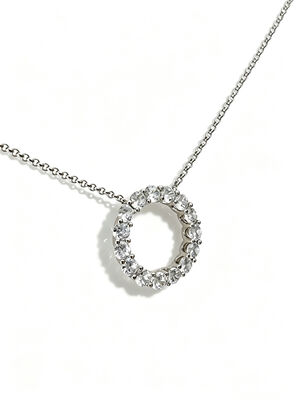 925 Silver CZ Pendant 0 shape Featuring White AAA CZ Stones Solitaire Open 0 Circle Design Rhodium Plated Mirror Polished Finish Dainty Jewelry 20.5mm Diameter ,White Rhodium, 3.5mm Round AAAAA Stone