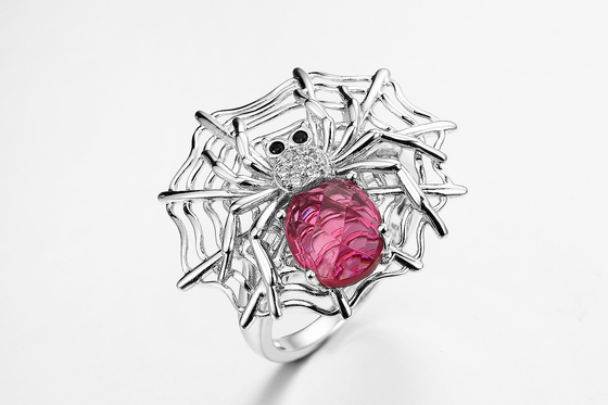Rode Robijn 925 Zilveren Halfedelsteenringen Swarovski Sterling Silver Spider Web Ring