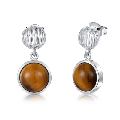 Rond Gevormde Tiger Eye Stone Stud Earrings-Rhodium plateerde Zilver 925 voor Gift